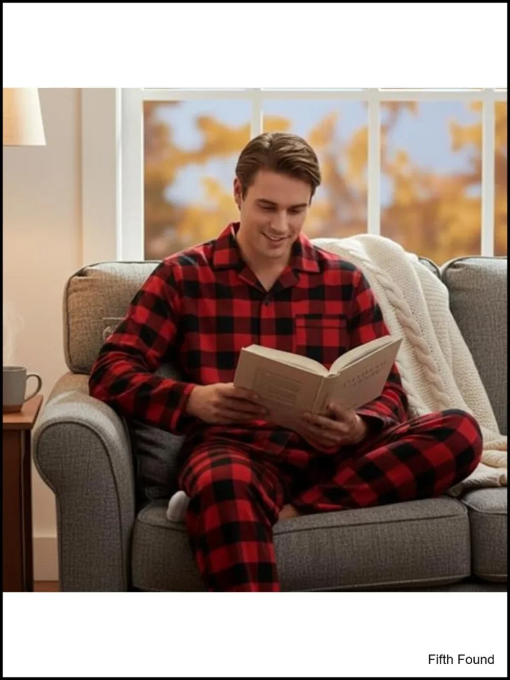 Men's Plaid Button Front Flannel Pajamas Set Long Sleeve Long Pant